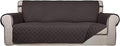 PureFit Reversible Quilted Sofa Cover, Water Resistant Slipcover Furniture Protector, Washable Couch Cover with Non Slip and Elastic Straps for Kids, Pets (Sofa, Chocolate/Chocolate)