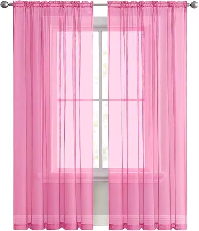 SpaceDresser Basic Rod Pocket Sheer Voile Window Curtain Panels Pink 1 Pair 2 Panels 52 Width 84 Inch Long for Kitchen Bedroom Children Living Room Yard（Pink, 52W x 84L）