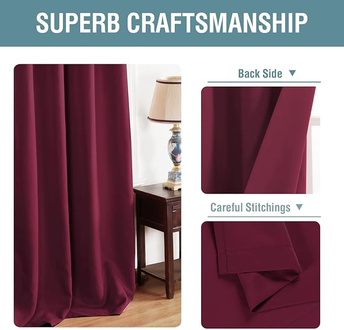 H.VERSAILTEX Light Blocking Blackout Curtains Window Treatment Thermal Insulated Grommet Energy Saving Curtains/Drapes for Bedroom/Living Room (52 x 90 Inch, Burgundy Red)