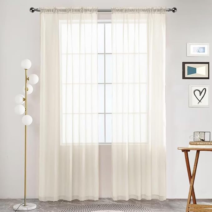 SpaceDresser Sheer Voile Window Treatment Rod Pocket Curtain Panels for Kitchen Bedroom Living Room Drapes Sunlight Filtering Privacy Semi Home Decor Assorted Colors Sizes (Ivory, 52 W x 45 L)
