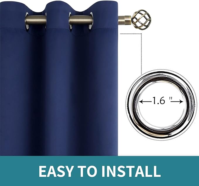 BGment Blackout Curtains for Bedroom - Grommet Thermal Insulated Room Darkening Curtains for Living Room, Set of 2 Panels (70 x 63 Inch, Navy Blue)