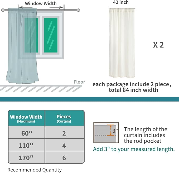 BGment 84 Inches Long Linen Curtains for Living Room 2 Panels Set - Textured Light Filtering Drapes Semi Sheer for Bedroom Country Lightweight Rustic with Rod Pocket, 42 X 84 Inch