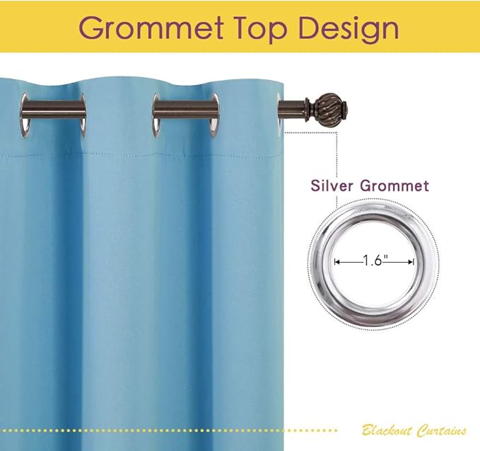 NICETOWN Blackout Curtain Panels for Bedroom, 2 Panels, W42 x L60 inches, Teal Blue, Thermal Insulated Grommet Top Blackout Draperies and Drapes