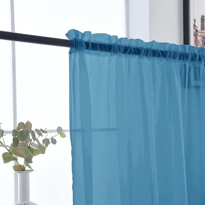 SpaceDresser Basic Rod Pocket Sheer Voile Window Curtain Panels Blue 1 Pair 2 Panels 52 Width 72 Inch Long for Kitchen Bedroom Children Living Room Yard（Blue, 52W x 72L）