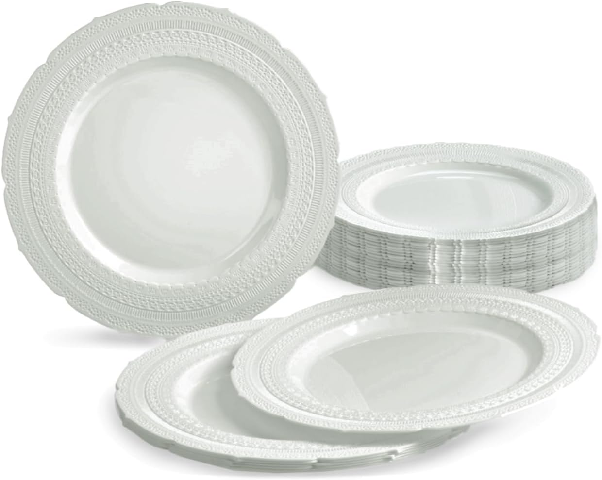 " OCCASIONS " 60 Plates Pack, Extra Heavyweight Vintage Wedding Party Disposable Plastic Plates (11'' Dinner Plate, Chateau in Light Gray)