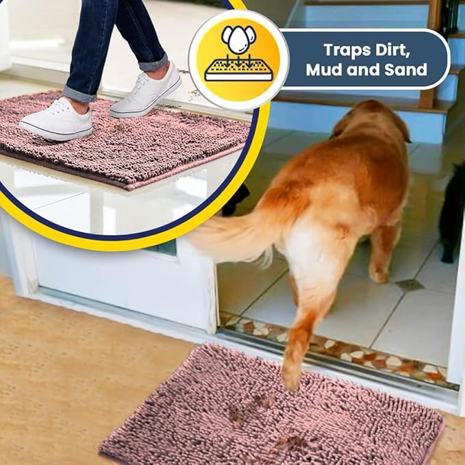Muddy Mat® | Super Absorbent Door Mat Indoor, Microfiber Quick Dry Chenille Entryway Rug, Non-Slip Front Door Mat, Indoor Mats for Entryway, Machine Washable Pet Rug, Light Pink 24" x 120"