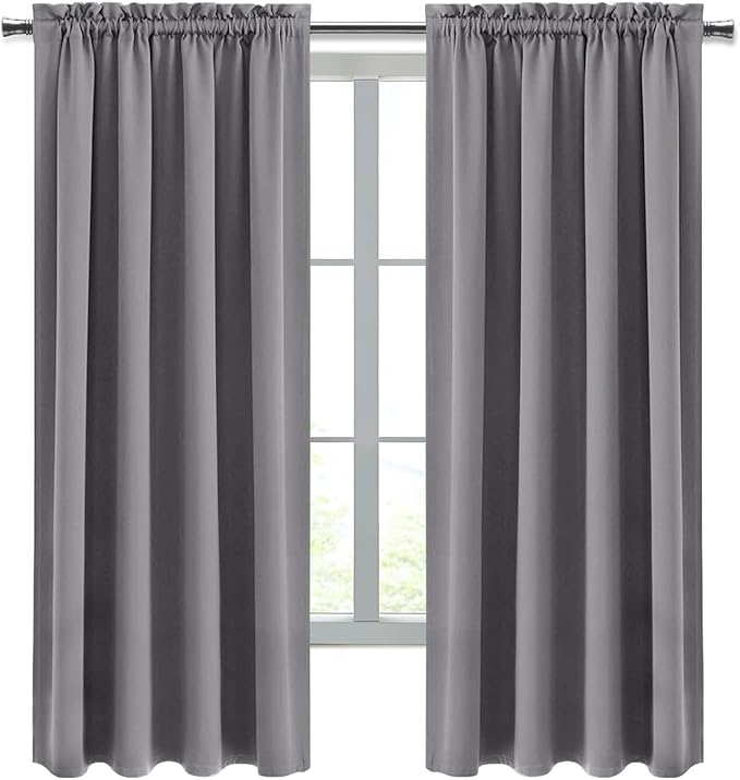 DWCN Grey Room Darkening Blackout Curtains - Thermal Insulated Privacy Energy Saving Window Curtain Drapes 52 x 63 inch Length, Set of 2 Bedroom Living Room Curtains
