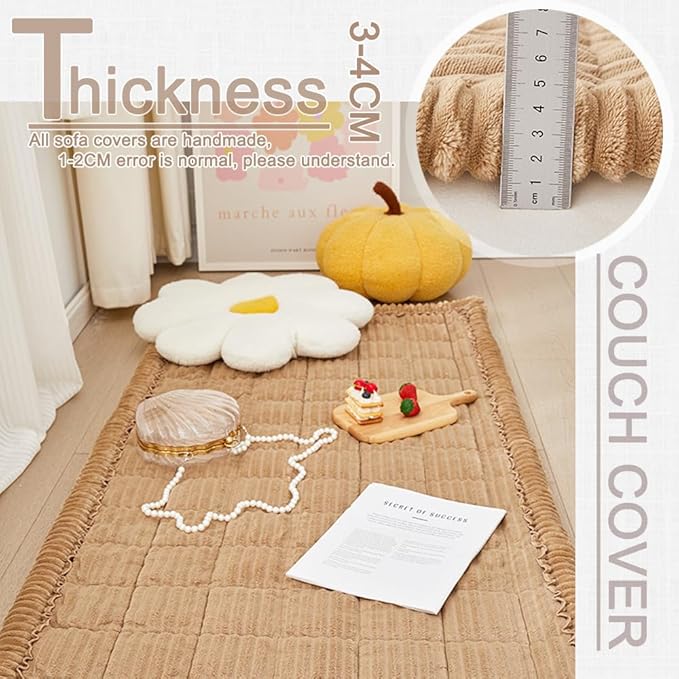 Couch Cover for Dogs Washable, Fuzzy Pet Couch Covers for 3 Cushion Sofa Pet Friendly, Non Slip Sofa Cover (Light Brown, 35" x 70.9"/90 x 180cm)