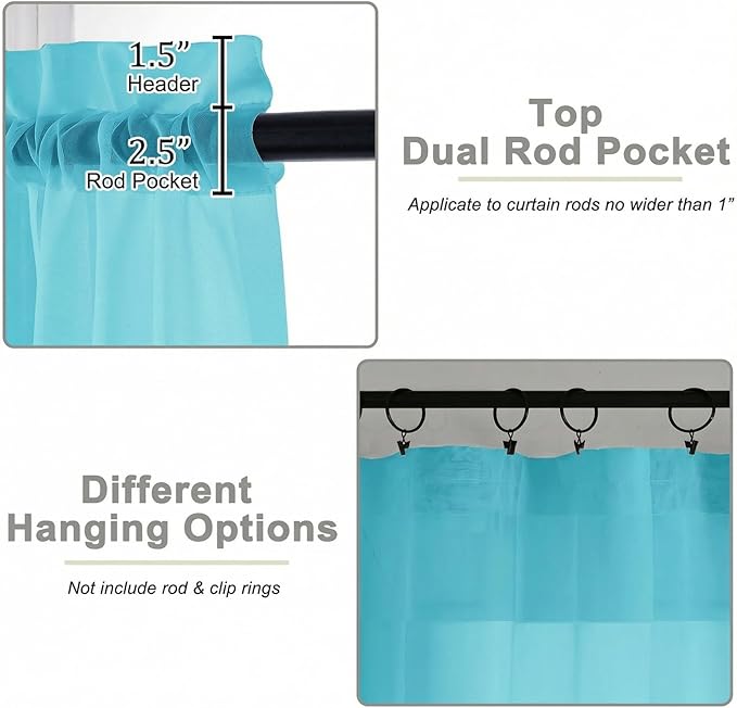 Sheer Curtains 84 Inches Long 2 Panels Set for Bedroom Living Room, Soft Airy Light Filtering Modern Solid Rod Pocket Drapes Window Treatments, Aqua, Each 42" W x 84" L