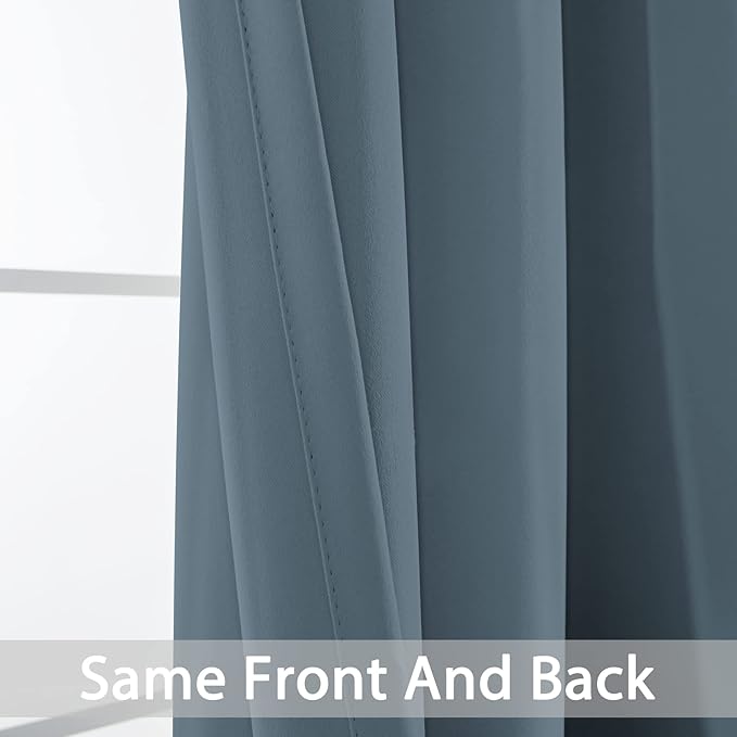 Yakamok 84 Inch Length 100% Blackout Curtains for Bedroom, Light Blocking Drapes Room Darkening Thermal Insulated Solid Grommet Panels for Living Room(38Wx84L, Stone Blue, 2 Panels)