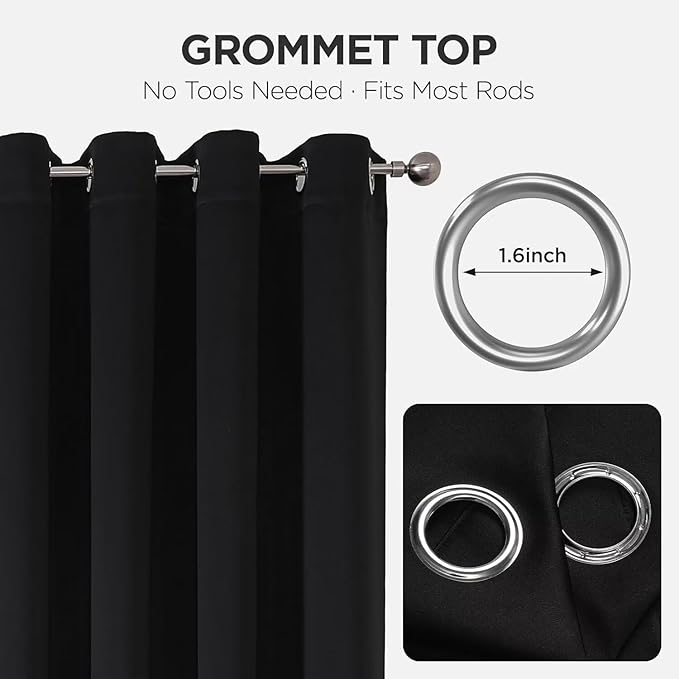 Joydeco Blackout Curtains 95 Inches Long 2 Panels Set, Thermal Insulated Long Curtains& Drapes 2 Burg, Room Darkening Drapes for Bedroom Living Room (Black, W37 x L95 Inch)