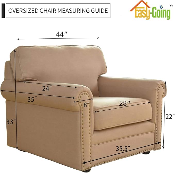 Easy-Going Stretch Oversized Chair Sofa Slipcover 1-Piece Couch Sofa Cover Furniture Protector Soft with Elastic Bottom for Kids Spandex Jacquard Fabric Small Checks Tan