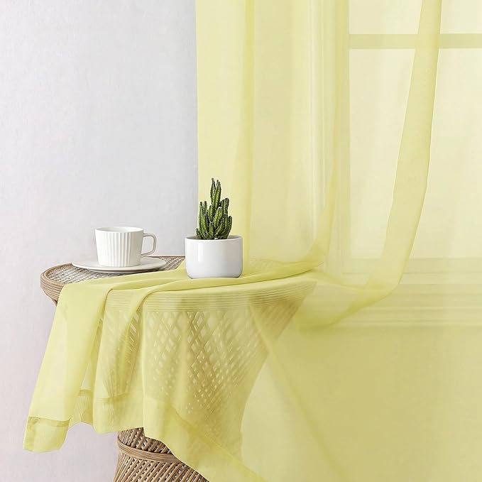 Lecloud Goose Yellow Sheer Curtains 72 Inches Long 2 Panels, Rod Pocket Light Filtering Curtains for Living Room Bedroom Dining Room, Voile Farmhouse Drapes for Windows, Each Panel 42" W x 72" L