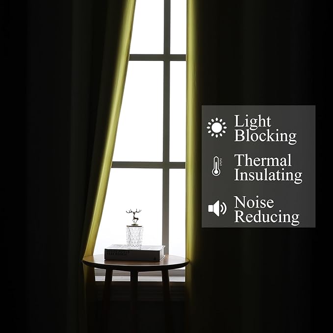 Estelar Textiler Black and Yellow Gradient Blackout Curtains for Bedroom, Thermal Insulated Ombre Blackout Drapes, Full Light Blocking Energy Saving Curtains for Living Room, 52Wx108L, 2 Panels