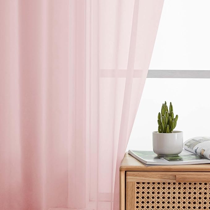 Cafe Curtains 36 Inch Length Tier 2 Pieces, Modern Soft Airy Sheer Kitchen Short Curtains for Small Window, Rod Pocket Small Curtain for Bathroom Basement, Blush, Each, 42" Wx36 L Inches
