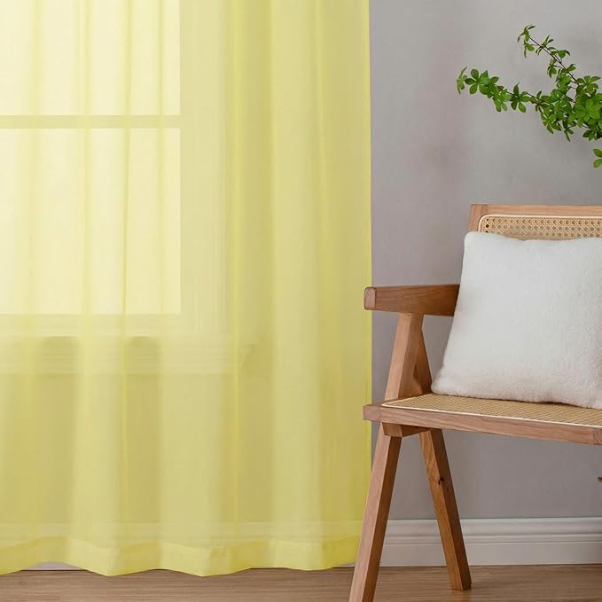 Lecloud Goose Yellow Sheer Curtains 84 Inches Long 2 Panels, Light Filtering Rod Pocket Bedroom Curtains, Airy Voile Farmhouse Window Drapes for Living Room Dining Room, Each Panel 42" W x 84" L