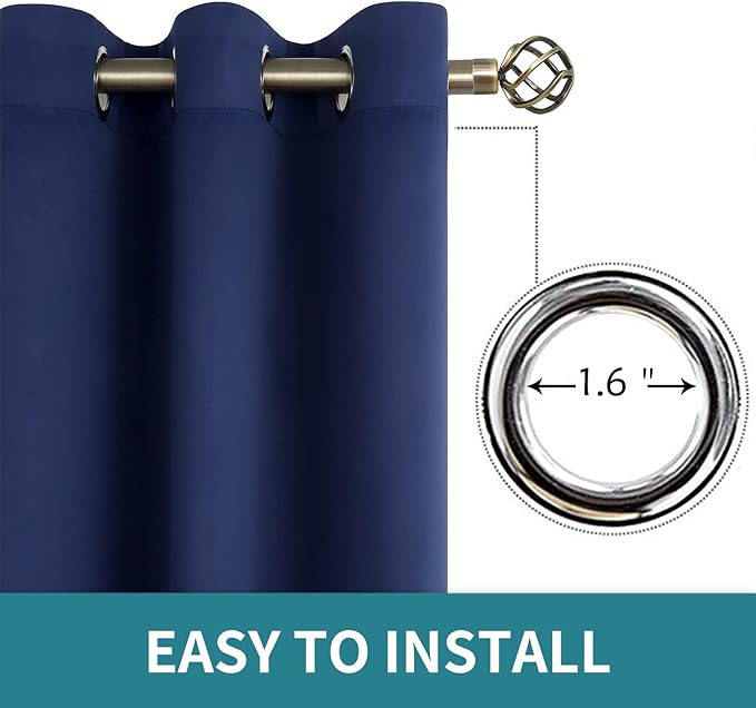BGment Blackout Curtains - Grommet Thermal Insulated Room Darkening Bedroom and Living Room Curtains, Set of 2 Panels (52 x 108 Inch, Navy)