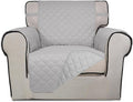 PureFit Reversible Quilted Sofa Cover, Water Resistant Slipcover Furniture Protector, Washable Couch Cover with Non Slip and Elastic Straps for Kids, Dogs, Pets (Chair, Light Gray/Light Gray)