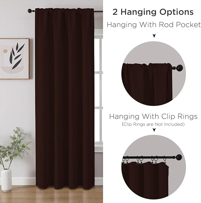 CUCRAF Blackout Curtains 54 inch Length 2 Panels Set, Rod Pocket Room Darkening Drapes for Bedroom Living Room, Insulated Thermal Light Blocking Window Curtain (W52 x L54 Inch, Chocolate)