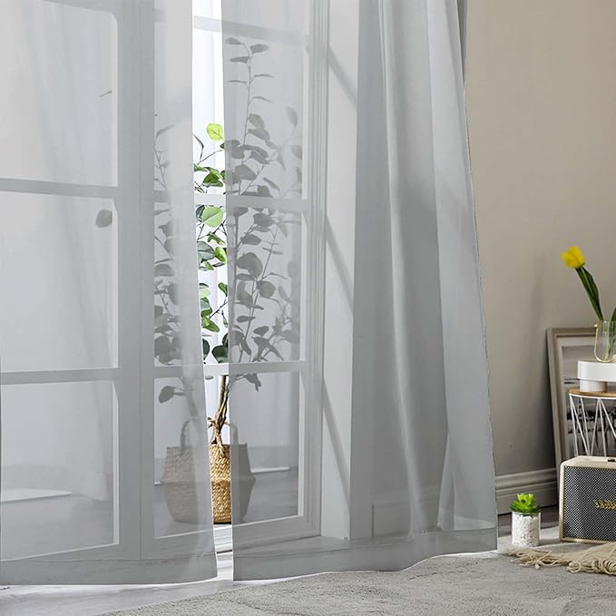 Light Grey Sheer Curtains for Bedroom Living Room 96 Inches Long 2 Panels, Modern Airy Soft Lightweight Rod Pocket Light Filtering Sheer Curtains Drapes, Light Grey, Each 42" Wx96 L Inch