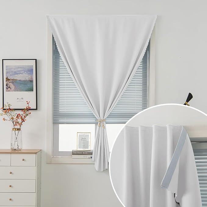 Blackout Curtains for Bedroom Sticky Curtain Blackout Window Cover Self Adhesive Curtains Rod No Drillng, 47" W X 79" L, Light Grey, 1 Panel