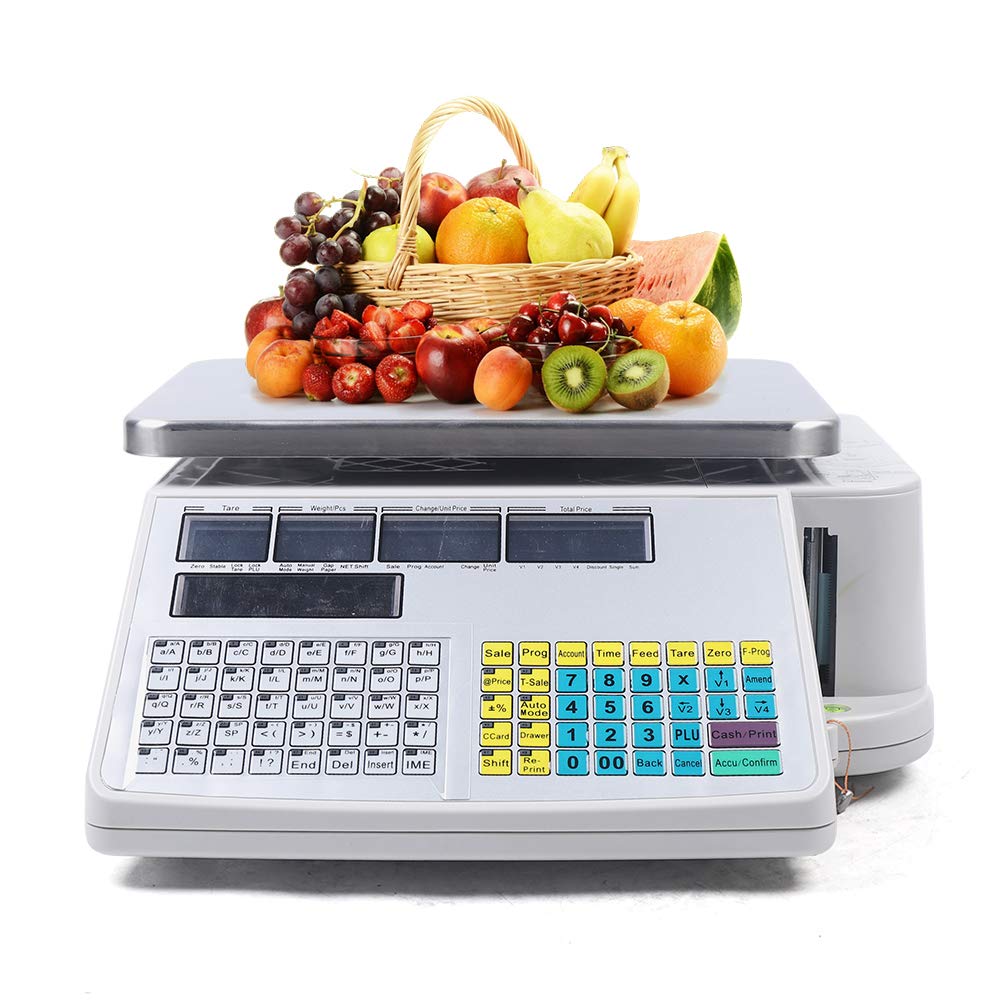 Commercial Digital Price Computing Scale with Thermal Label Printer, Electronic Weight Scale Price Computing Retail Food Meat Scale for Supermarkets, Grocery, 66Lbs Capacity