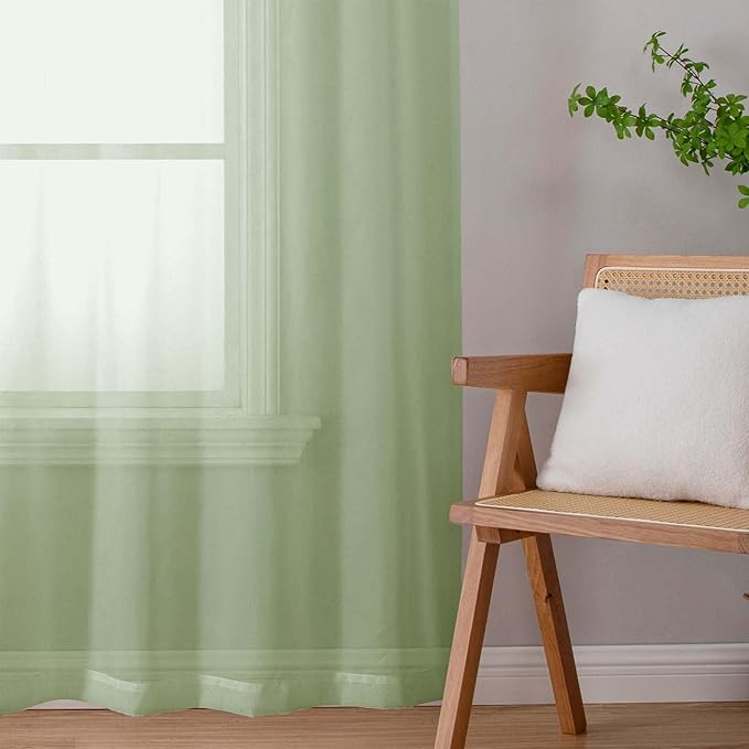 Light Green Sheer Curtain for Bedroom Living Room 78 Inches Long 2 Panels Set, Solid Soft Airy Light Filtering Sheer Window Curtains, Modern Rod Pocket Door Curtain, 42" Wx78 L Inches
