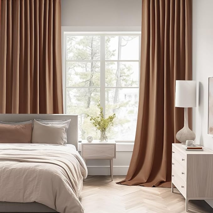 MIULEE Back Tab Blackout Curtains 102 Inch Long 2 Panels Set for Living Room Bedroom, Rod Pocket/Pinch Pleated Thermal Insulated Room Darkening Light Blocking Floor to Ceiling Drapes, Cappuccino Brown