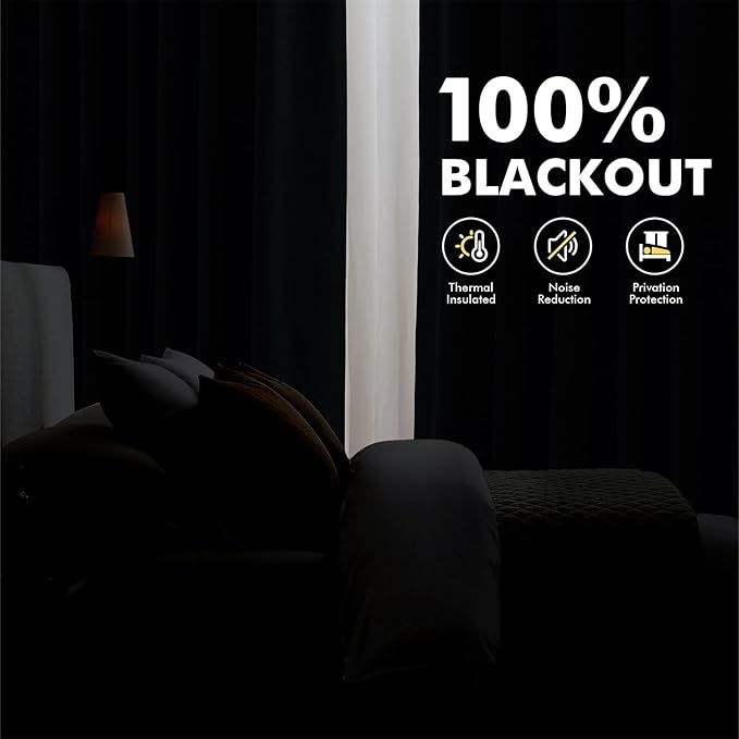 MIULEE 100% Blackout Linen Curtains for Bedroom, Heathered White Solid Luxury Decor Thermal Insulation Room Darkening Drapes for Living Room Nursery Back Tab Rod Pocket 42 x 63 Inches, 2 Panels
