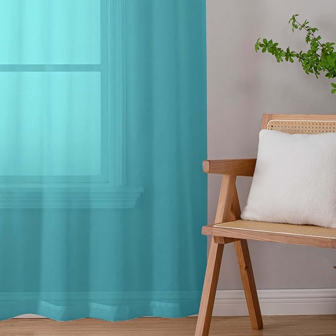 Sheer Turquoise Curtains for Bedroom Living Room 54 Inch Length 2 Panels Set, Solid Soft Airy Light Filtering Window Treatments, Modern Rod Pocket Drapes, Turquoise, 42" Wx54 L Inches
