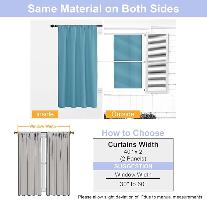 Simplebrand Ava Turquoise Short 36 Inches Blackout Curtain 2 Panels Set, Half Window Rod Pocket Privacy Curtain Tiers for Kitchen, Curtains Blackout for Bathroom Shades, W40 x L36 Inch, Turquoise