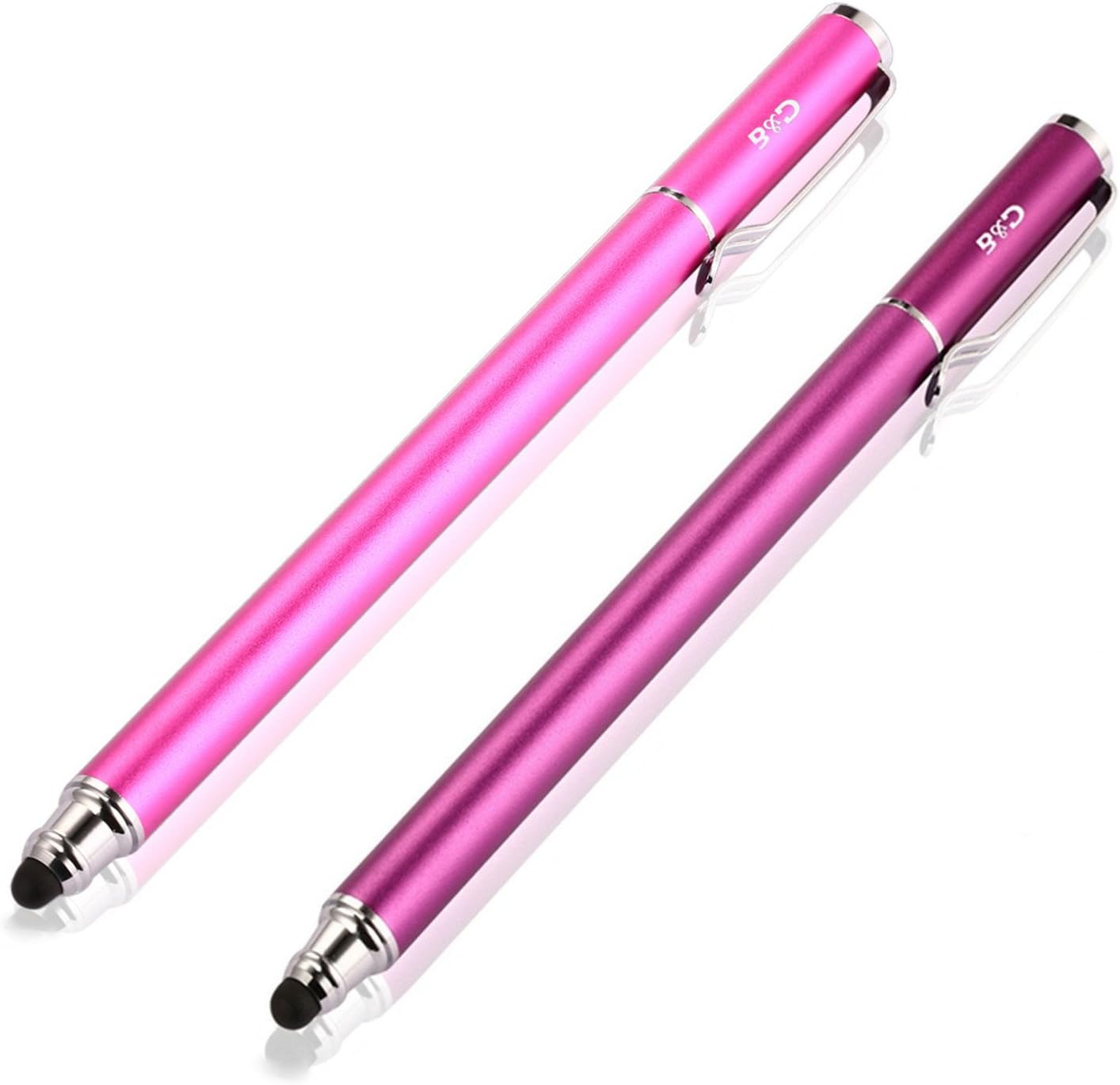 (2 Pcs) [New Upgraded][0.18-inch Small Tip Series] 2-in-1 Stylus/Styli 5.5-inch L with 10 Replacement Rubber Tips -Purple/Pink