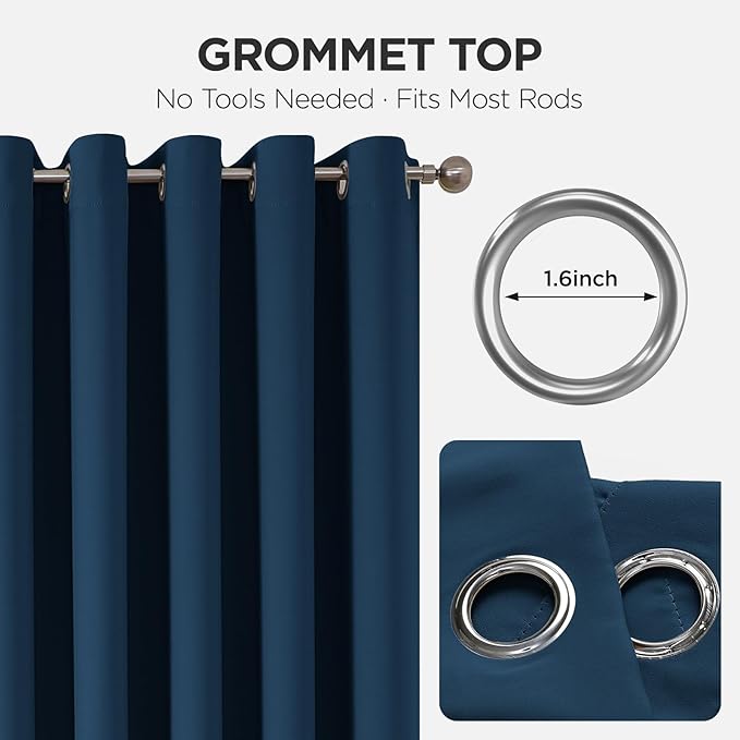 Joydeco Blackout Door Curtain for Doorway Privacy 96 Inches Long, Grommet Closet Curtain for Open Closet, Room Divider for Bedroom Living Room (Navy Blue, 52Wx96L, 1 Panel)