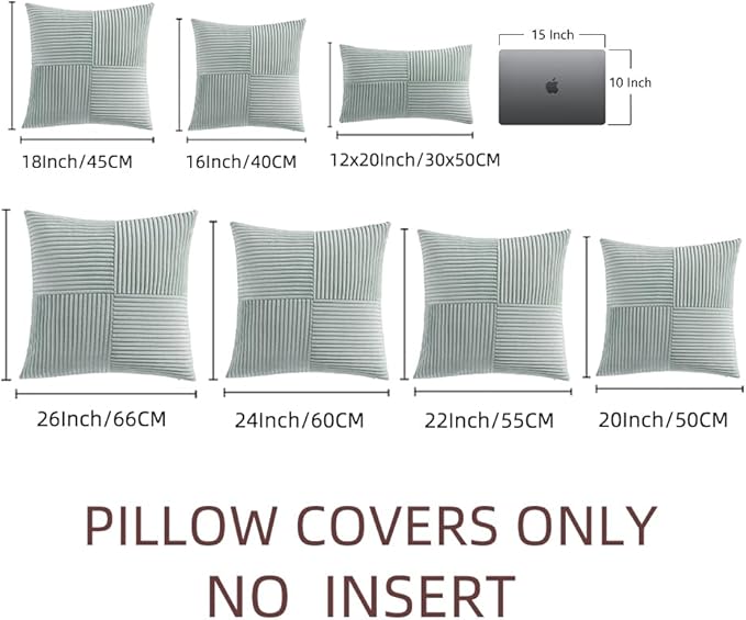 Fancy Homi 2 Packs Grey Blue Samll Decorative Throw Pillow Covers 12x12 Inch with for Couch Bed Sofa, Rustic Farmhouse Boho Home Decor, Soft Corss Patchwork Corduroy Square Cushion Case 30x30 cm