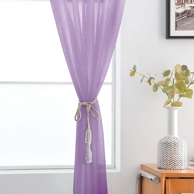SpaceDresser Lavender Sheer Curtains 4 Panels Rod Pocket Semi-Sheer Curtain 84 Inches Long Light Filtering Voile Window Drapes for Bedroom Living Room Kitchen, Each 52W x 84L