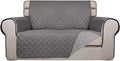 PureFit Reversible Quilted Sofa Cover, Water Resistant Medium Slipcover Furniture Protector, Washable Couch Cover with Non Slip Foam and Elastic Straps for Kids, Dogs, Pets (Loveseat, Gray/Light Gray)