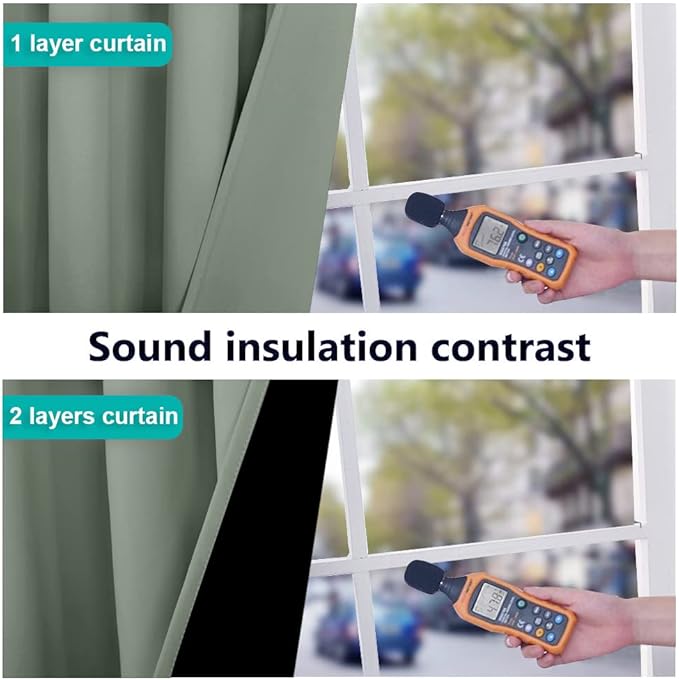 NICETOWN Greyish Green 100% Blackout Lined Curtains, 2 Thick Layers Narrow Wide Window Treatment Panels Thermal Insulated Drapes for Kitchen Small Window (1 Pair, 37" Width x 63" Length Each Panel)
