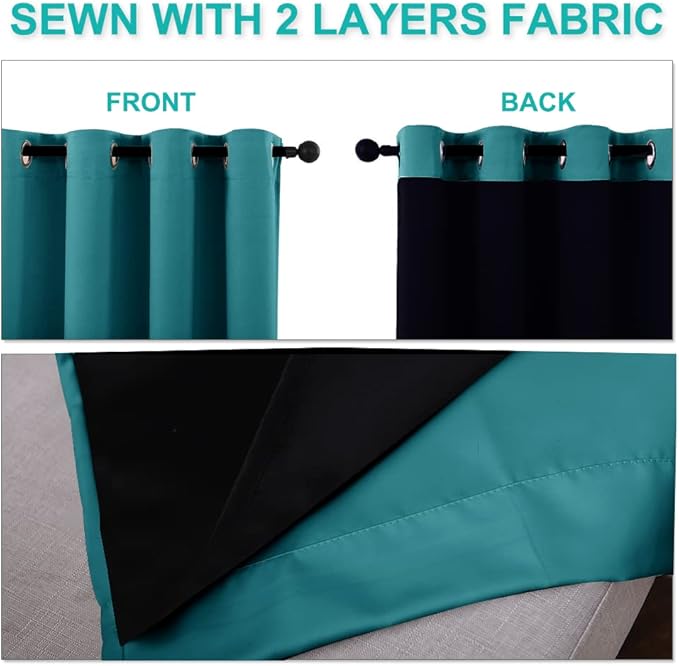 NICETOWN Full Shade Curtain Panels, 37" Wide x 80" Long, Forest Green, Pair of Thermal Insulated & Energy Efficiency Blackout Drapes for Living Room, Lined Silky Performance Window Dressing