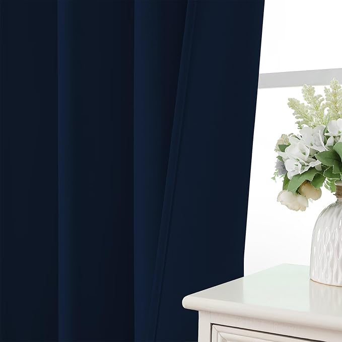 CUCRAF Navy Blue Blackout Curtains 63 inch Length 2 Panels Set, Rod Pocket Room Darkening Drapes for Bedroom Living Room, Insulated Thermal Light Blocking Window Curtain (W52 x L63 Inch)