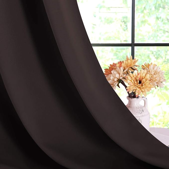 NICETOWN Blackout Curtains & Drapes for Bedroom, Toffee Brown, W34 x L40, Set of 2, Triple Weave Grommet Top Thermal Insulated Light Blocking Panels for Bathroom/Living Room
