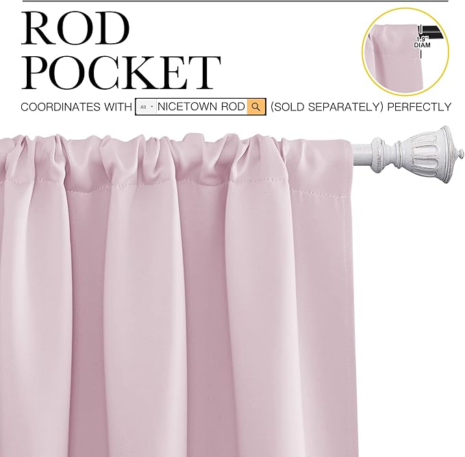 NICETOWN Living Room Curtains for Window - Energy Efficient & Noise Reducing Thermal Insulated Rod Pocket Blackout Drapes/Draperies for Living Room (Baby Pink, 2 Panels, W52 inches x L84 inches)