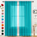 SpaceDresser Sheer Voile Window Treatment Rod Pocket Curtain Panels for Kitchen Bedroom Living Room Drapes Sunlight Filtering Privacy Semi Home Decor Assorted (Peacock Blue, 52 W x 96 L)