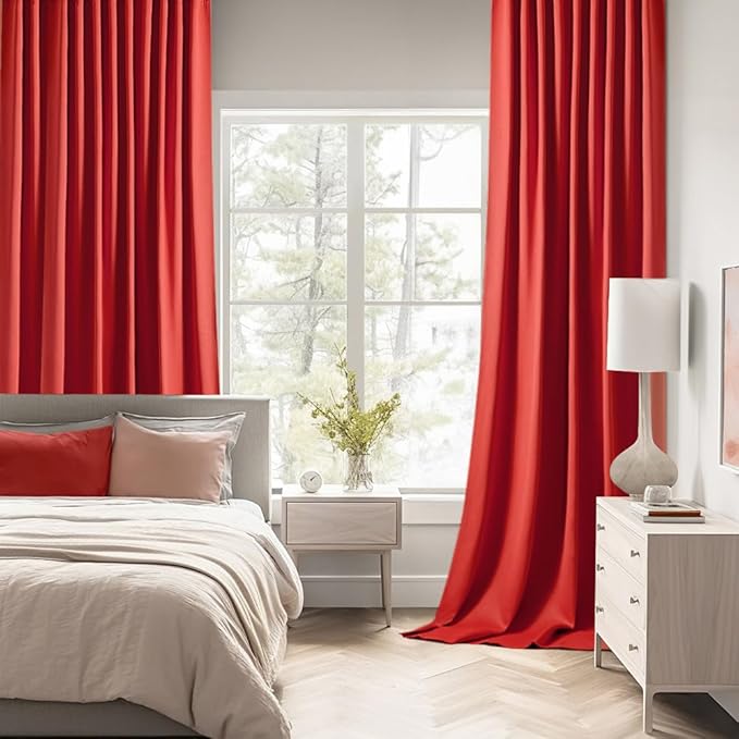 MIULEE Christmas Red Back Tab Blackout Curtains 102 Inch Long 2 Panels Set for Living Room Bedroom, Rod Pocket/Pinch Pleated Thermal Insulated Room Darkening Light Blocking Floor to Ceiling Drapes