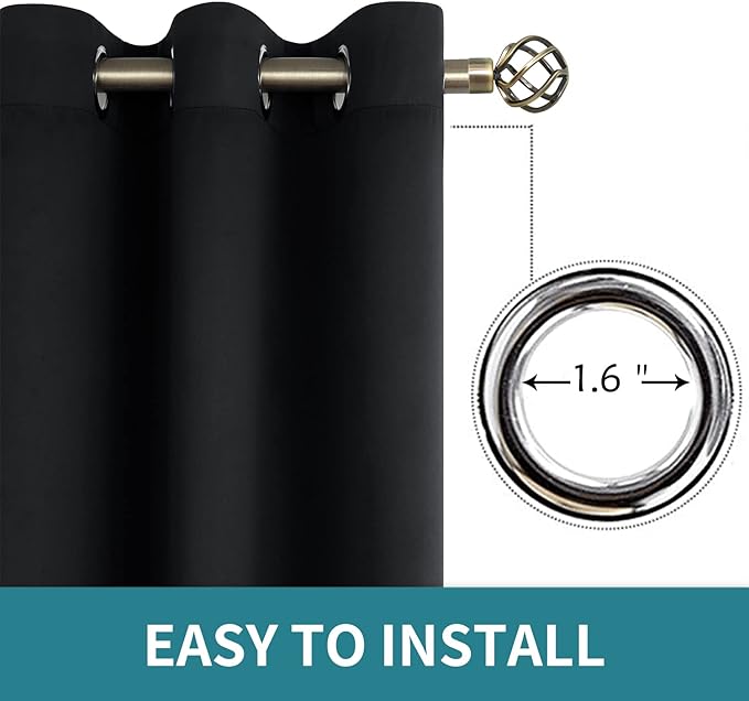 BGment Blackout Curtains for Living Room - Grommet Thermal Insulated Room Darkening Curtains for Bedroom, 2 Panels of 52 x 95 Inch, Black