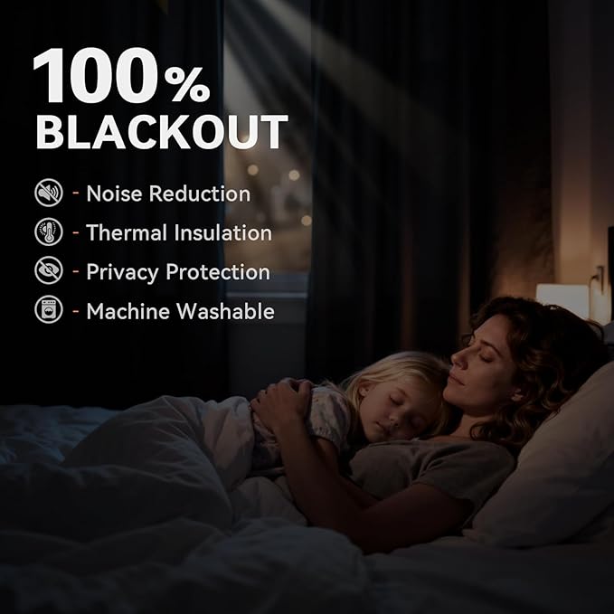 100% Blackout Shield Grey Blackout Curtains for Bedroom, Grommet Linen Curtains for Living Room, Thermal Insulated Room Darkening Drapes for Nursery, Boho Home Decor, 50" W x 84" L, 2 Panels
