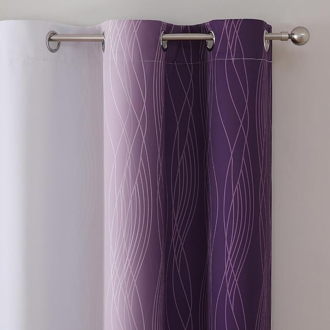 Estelar Textiler Purple and Greyish White Ombre Blackout Curtains 72 Inches Length for Bedroom, Thermal Insulated Light Blocking Grommet Gradient Blackout Drapes for Living Room, 42Wx72L, 2 Panels