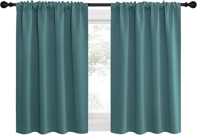 NICETOWN RV Blackout Curtains for Camper Windows, Sea Teal, 42" x 36", Set of 2, Kitchen Curtains, Short Blackout Drapes, Thermal Insulated Rod Pocket Window Treatment Draperies for Nursery