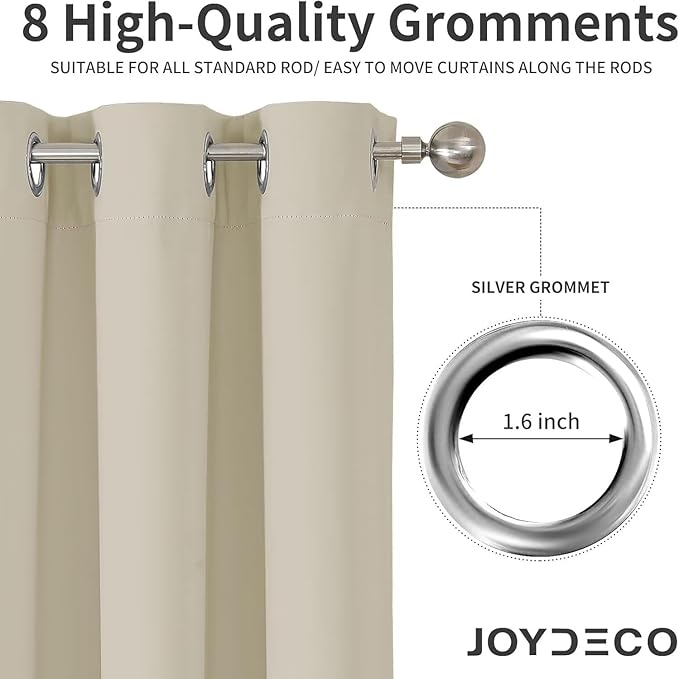 Joydeco Blackout Curtains 72 Inches Long 2 Panels Set, Thermal Insulated Long Curtains& Drapes 2 Burg, Room Darkening Drapes for Bedroom Living Room (Light Beige, W37 x L72 Inch)