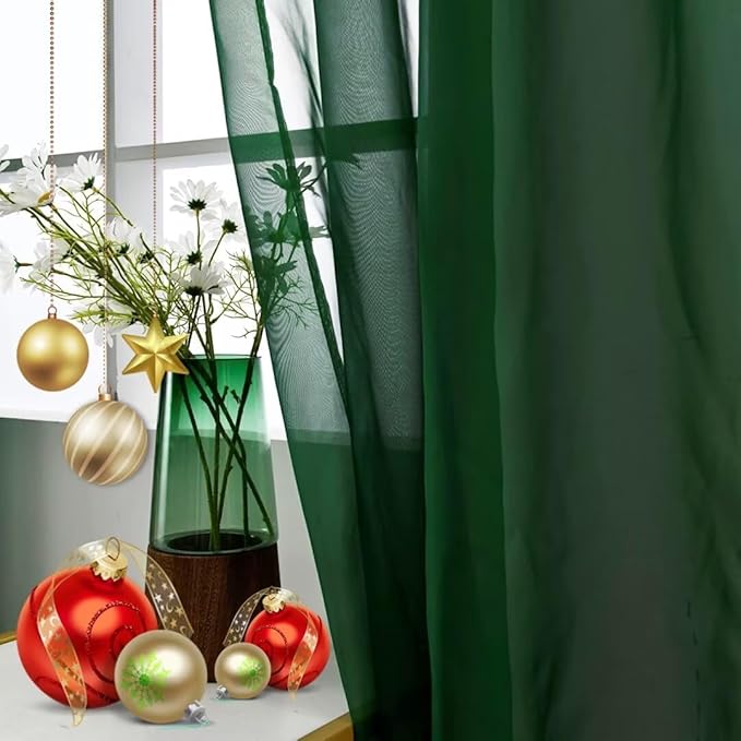 SpaceDresser Foliage Green Sheer Curtains 4 Panels Rod Pocket Semi-Sheer Curtain 84 Inches Long Light Filtering Voile Window Drapes for Bedroom Living Room Kitchen, Each 52W x 84L