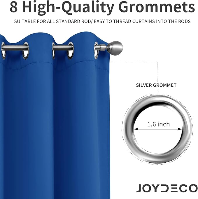 Joydeco Blackout Curtains 72 inches Long 2 Panels Set, Thermal Insulated Long Curtains & Drapes 2 Burg, Room Darkening Grommet Drapes for Bedroom Living Room Windows (W42 x L72 Inch, Royal Blue)